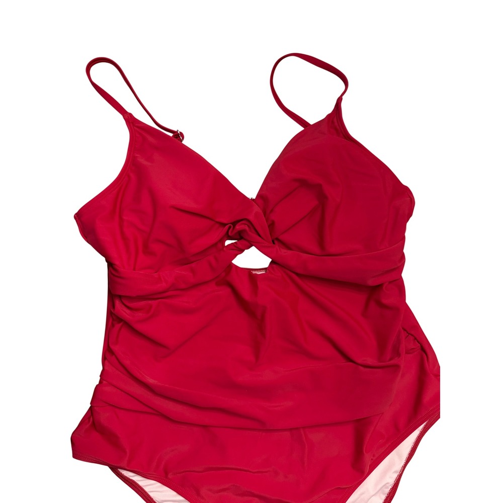 Cupshe‎ One Piece Swimsuit XL Red Twist Front Ruched Keyhole Cutout NWT - Picture 3 of 6